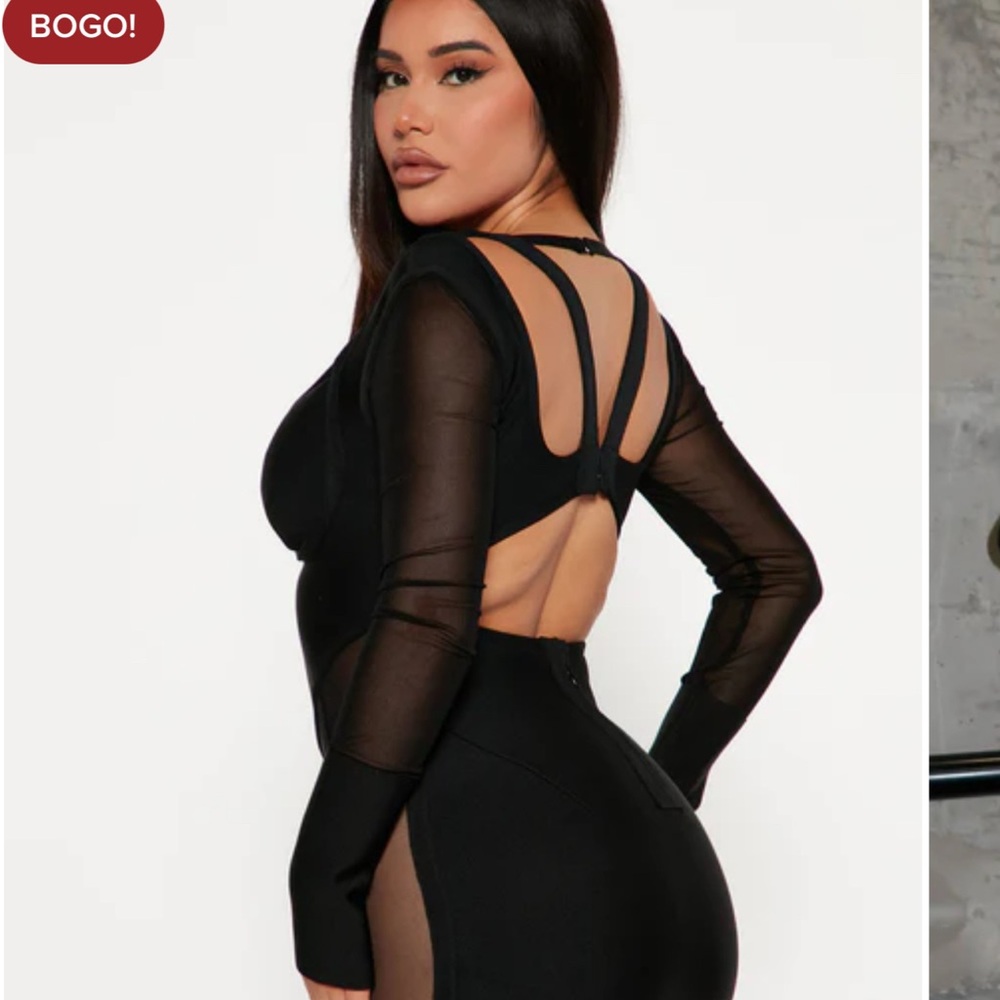 Black Sheer Long Sleeve Dress by Nova